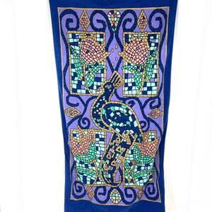 Vintage Franco Brazil Mosaic Stained Glass Print Cotton Beach Towel Peacock #2
